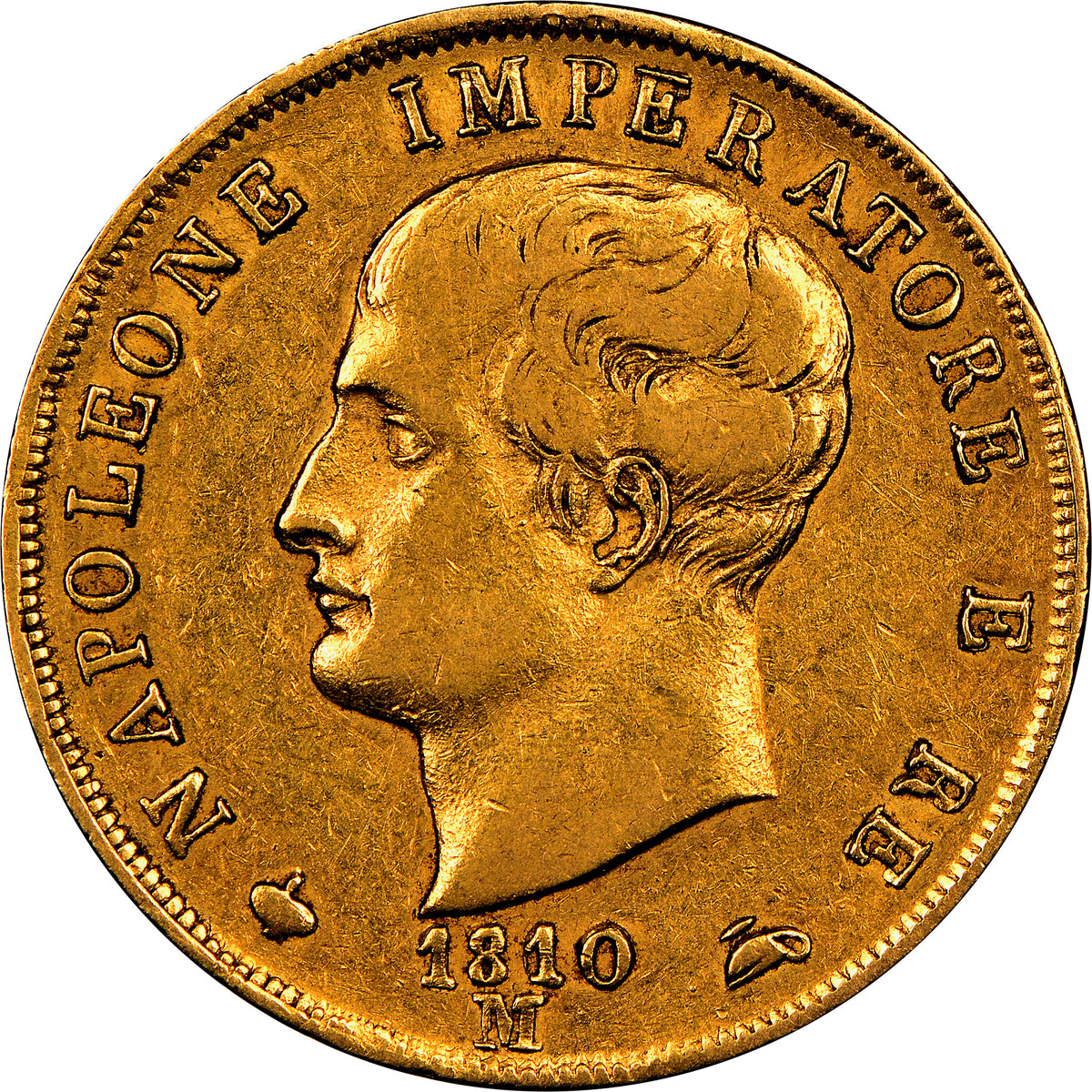 1810/09M年 イタリア ナポレオン王国 40リレ金貨 オーバーデイト NGC XF45