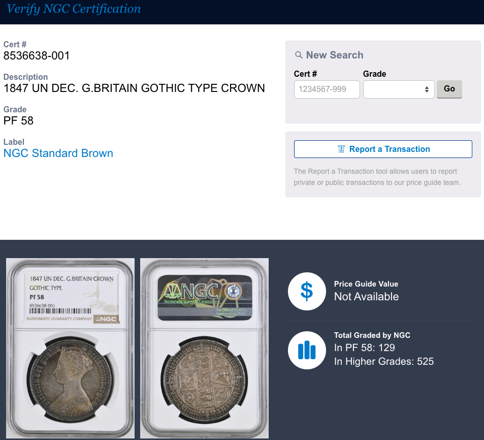 1847年 イギリス ヴィクトリア ゴシッククラウン銀貨 アンデシモエッジ レインボートーン PF58