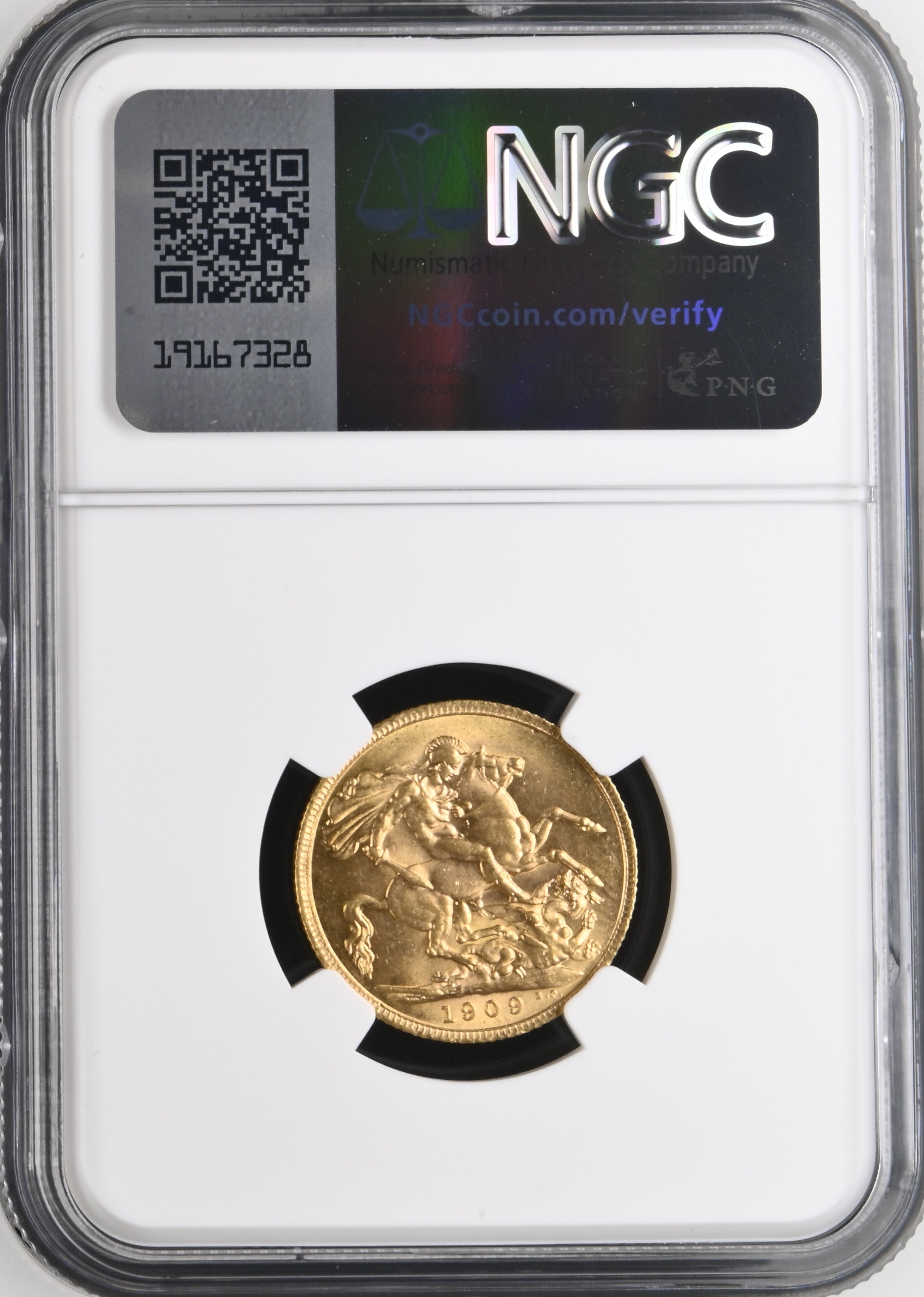 1909年 イギリス エドワード7世 1ソブリン金貨 NGC MS64(準最高鑑定クラス)