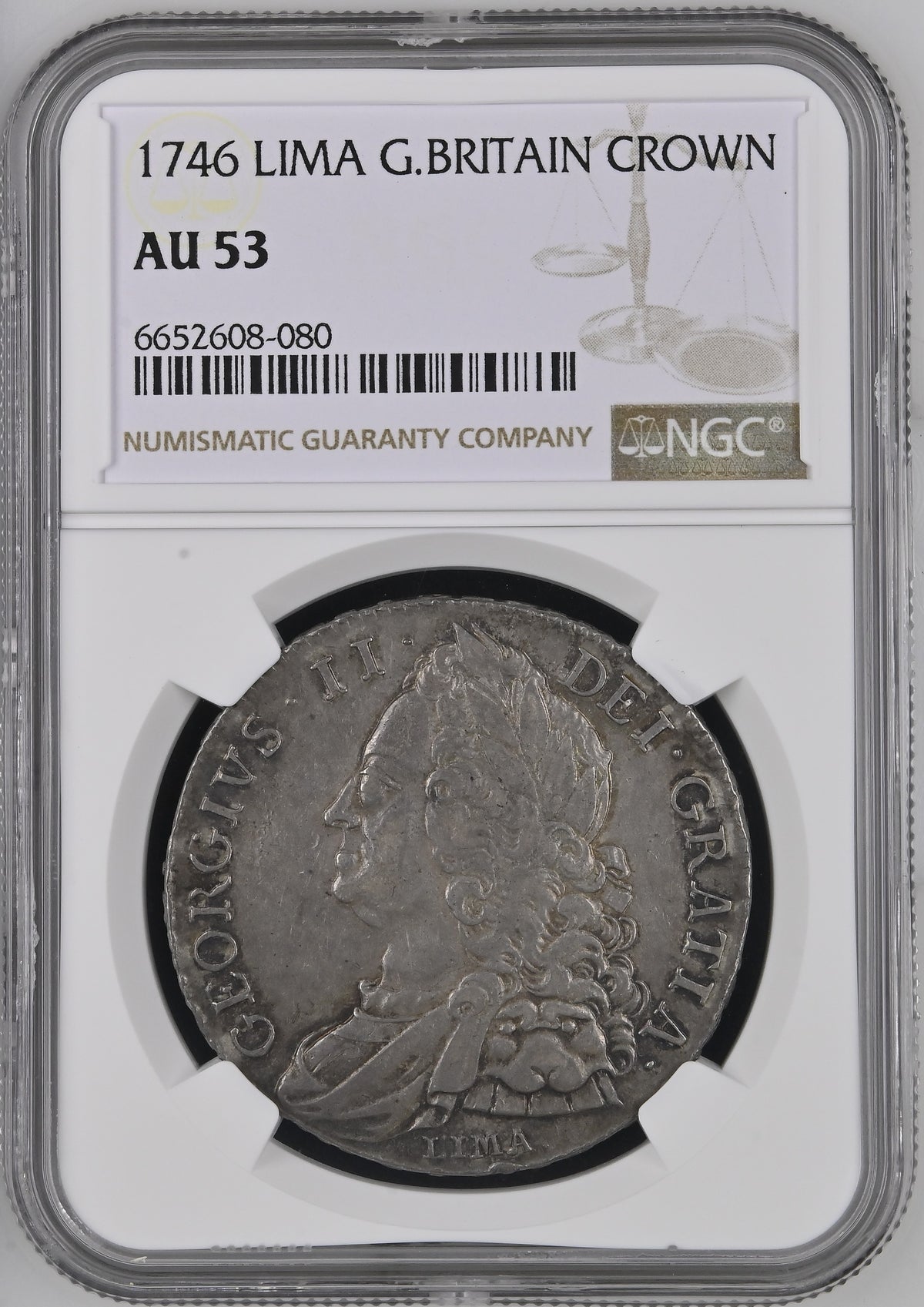 1746年 イギリス ジョージ2世 LIMA クラウン銀貨 NGC AU53