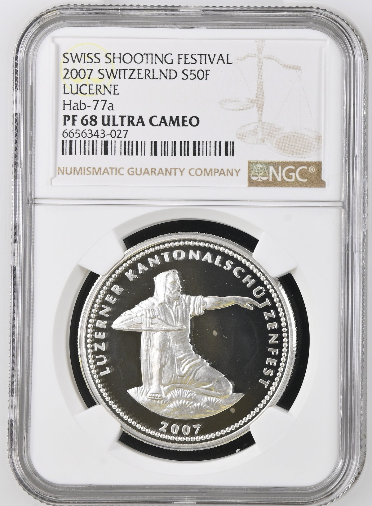 2007年 スイス ルツェルン 射撃祭 50フラン銀貨 NGC PF68 ULTRA CAMEO