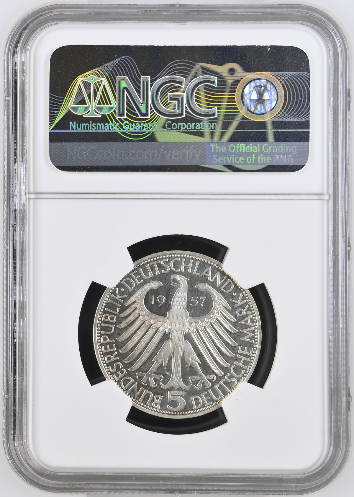 1957年J 西ドイツ アイヒエンドルフ 5マルク銀貨 ハンブルクミント NGC PF62 ULTRA CAMEO