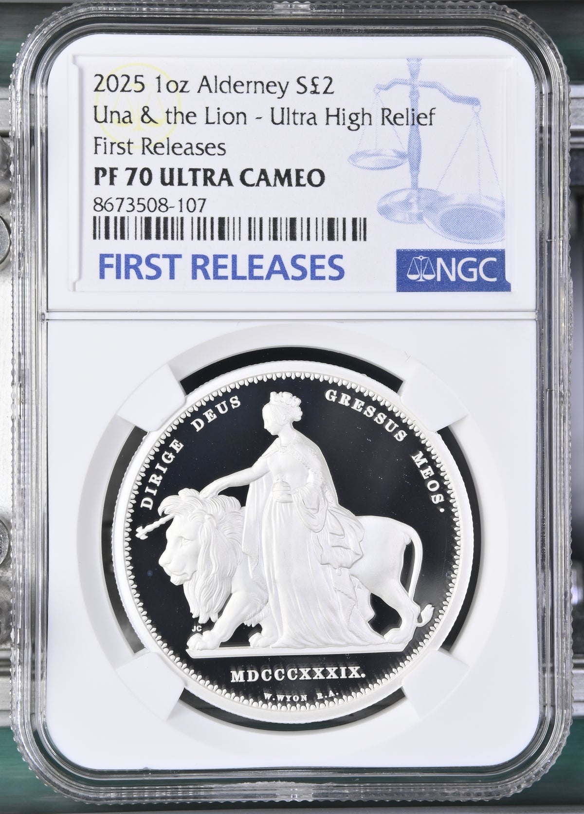【最高鑑定・Top Pop】2025年 オルダニー ウナとライオン 2ポンド銀貨 1オンス NGC PF70 ULTRA CAMEO First Releases