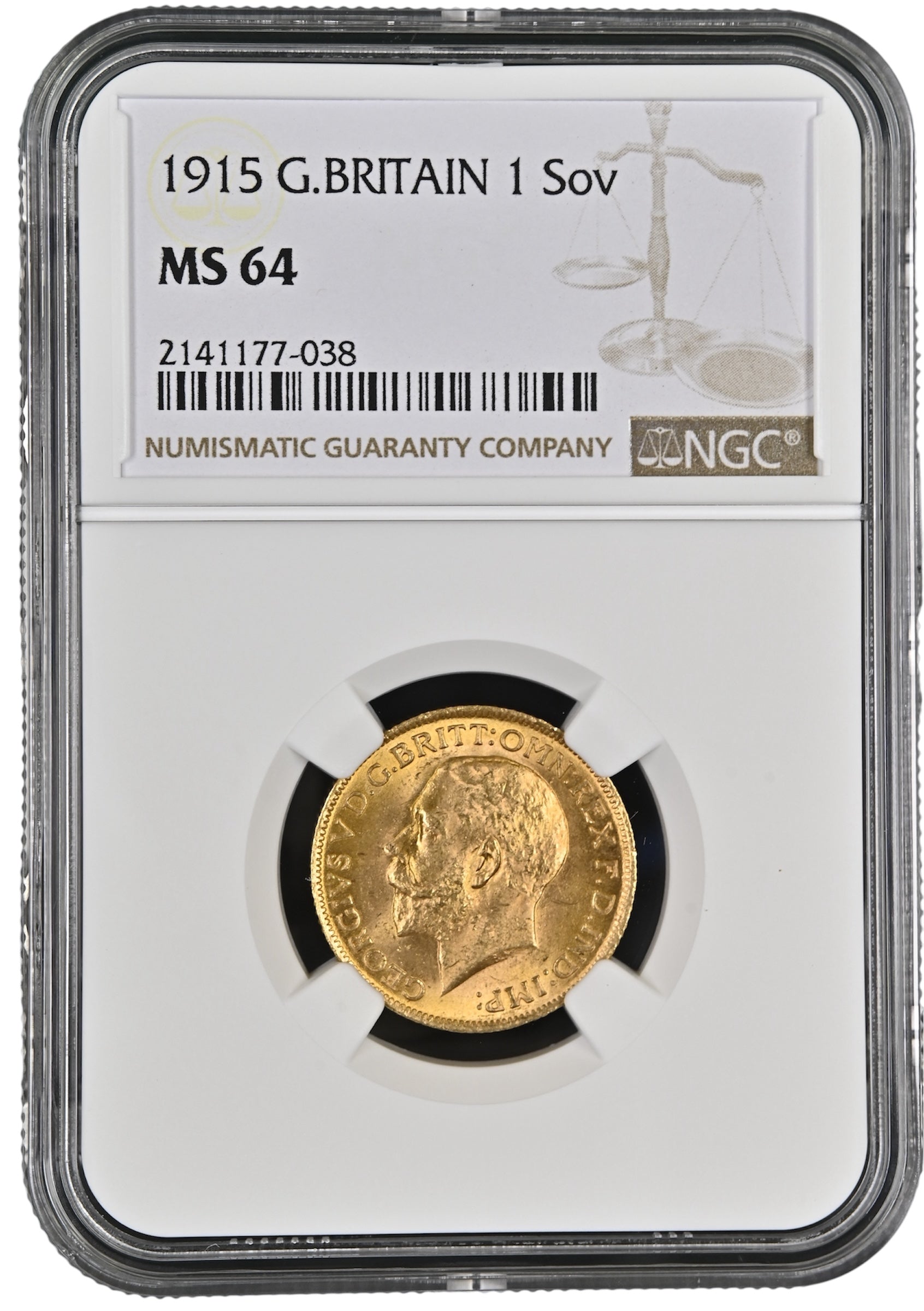 1915年 イギリス ジョージ5世 1ソブリン金貨 NGC MS64