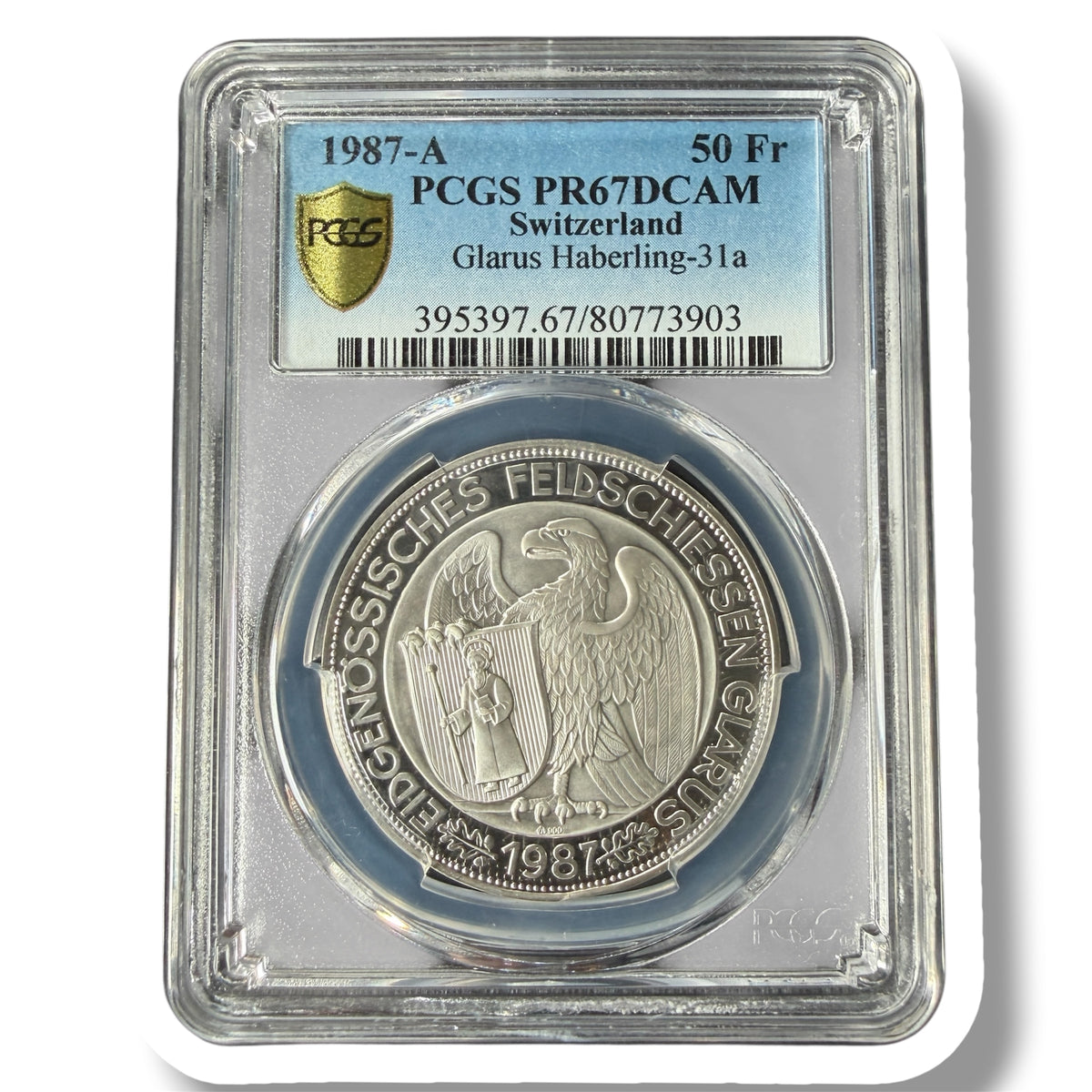 1987年A スイス 射撃祭 50フラン銀貨 PCGS PR67 DCAM