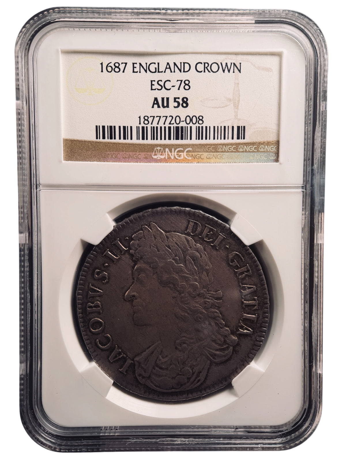 1687年 イギリス ジェームス2世 TERTIO クラウン銀貨 NGC AU58