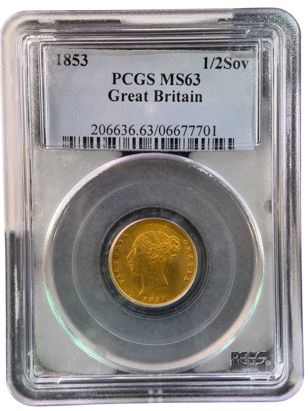 【上位2枚のみ】1853年 イギリス ヴィクトリア ヤングヘッド 1/2ソブリン金貨(S-3859)PCGS MS63