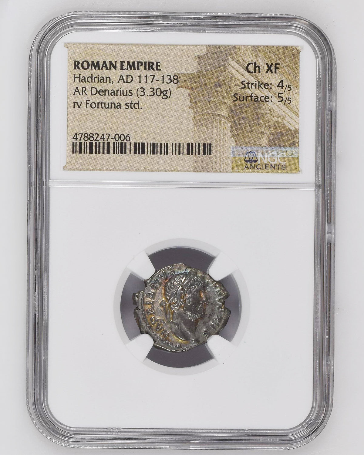 AD117-138年 古代ローマ帝国 ハドリアヌス帝 デナリウス銀貨 NGC Ch XF Strike:4/5 Surface:5/5