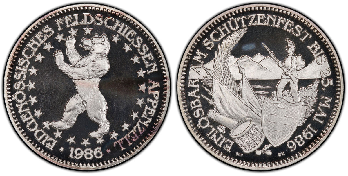 1986年 スイス 射撃祭 50フラン銀貨 PCGS PR68 DCAM
