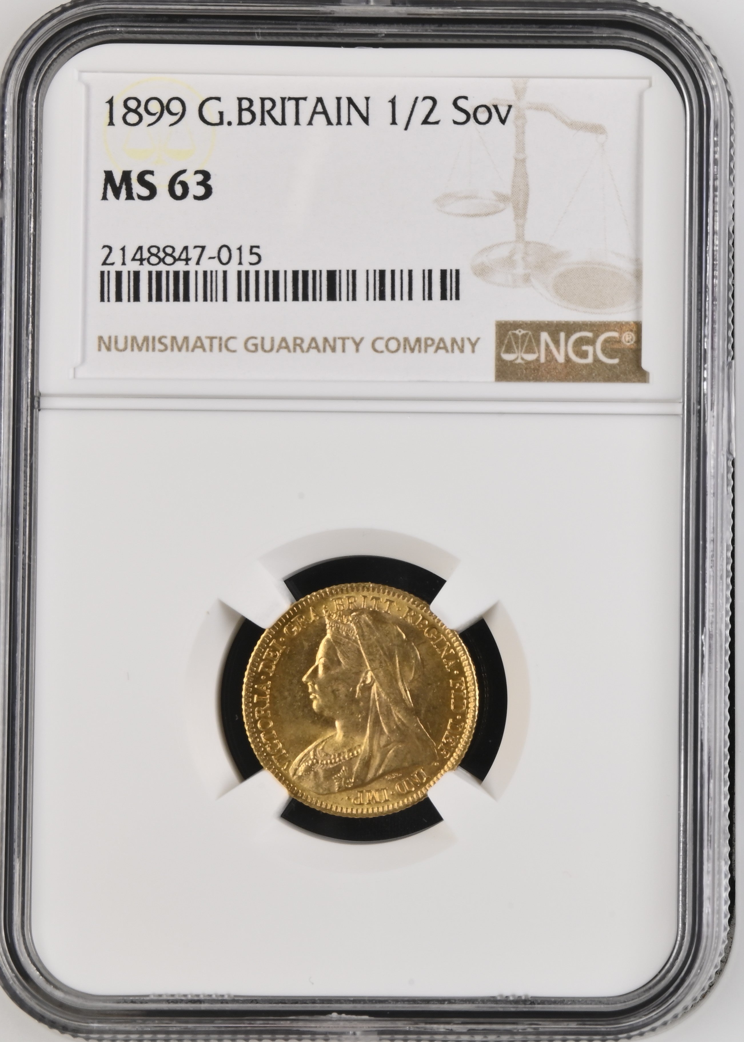 1899年 イギリス ヴィクトリア オールドヘッド 1/2ソブリン金貨 NGC MS63
