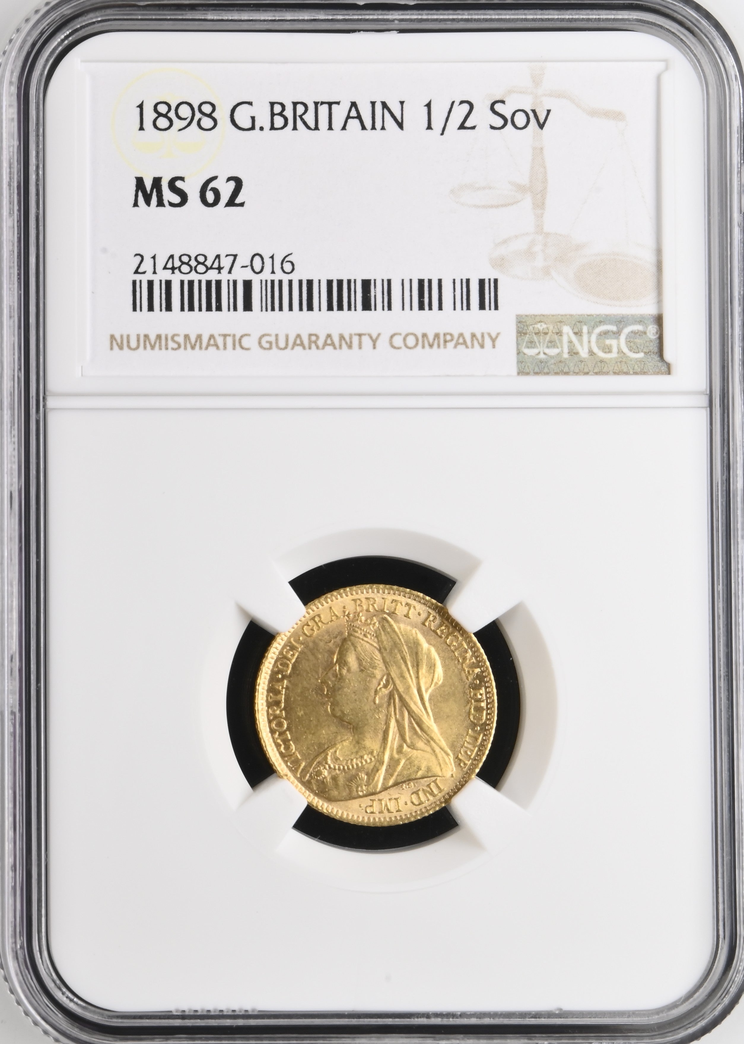 1898年 イギリス ヴィクトリア オールドヘッド 1/2ソブリン金貨 NGC MS62