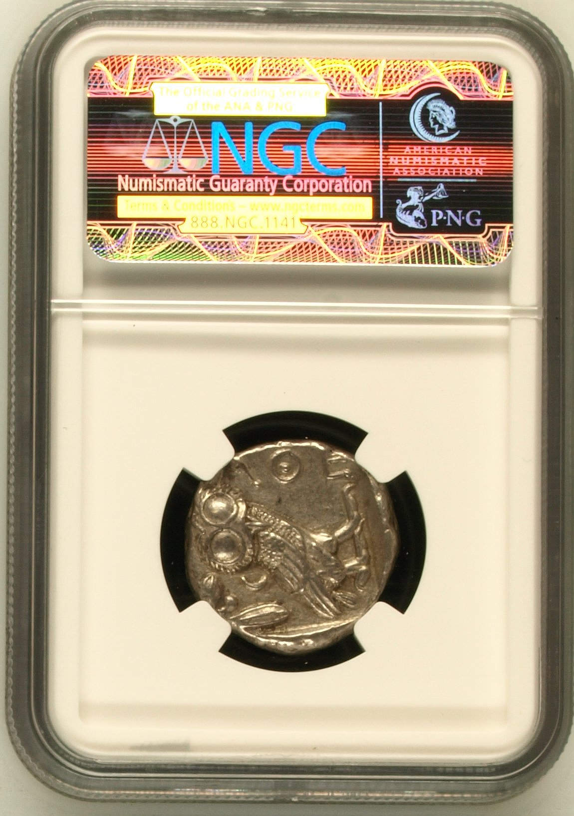 紀元前440-404年 古代ギリシャ アテネ フクロウ テトラドラクマ銀貨 NGC AU (Strike:4/5 Surface:5/5)