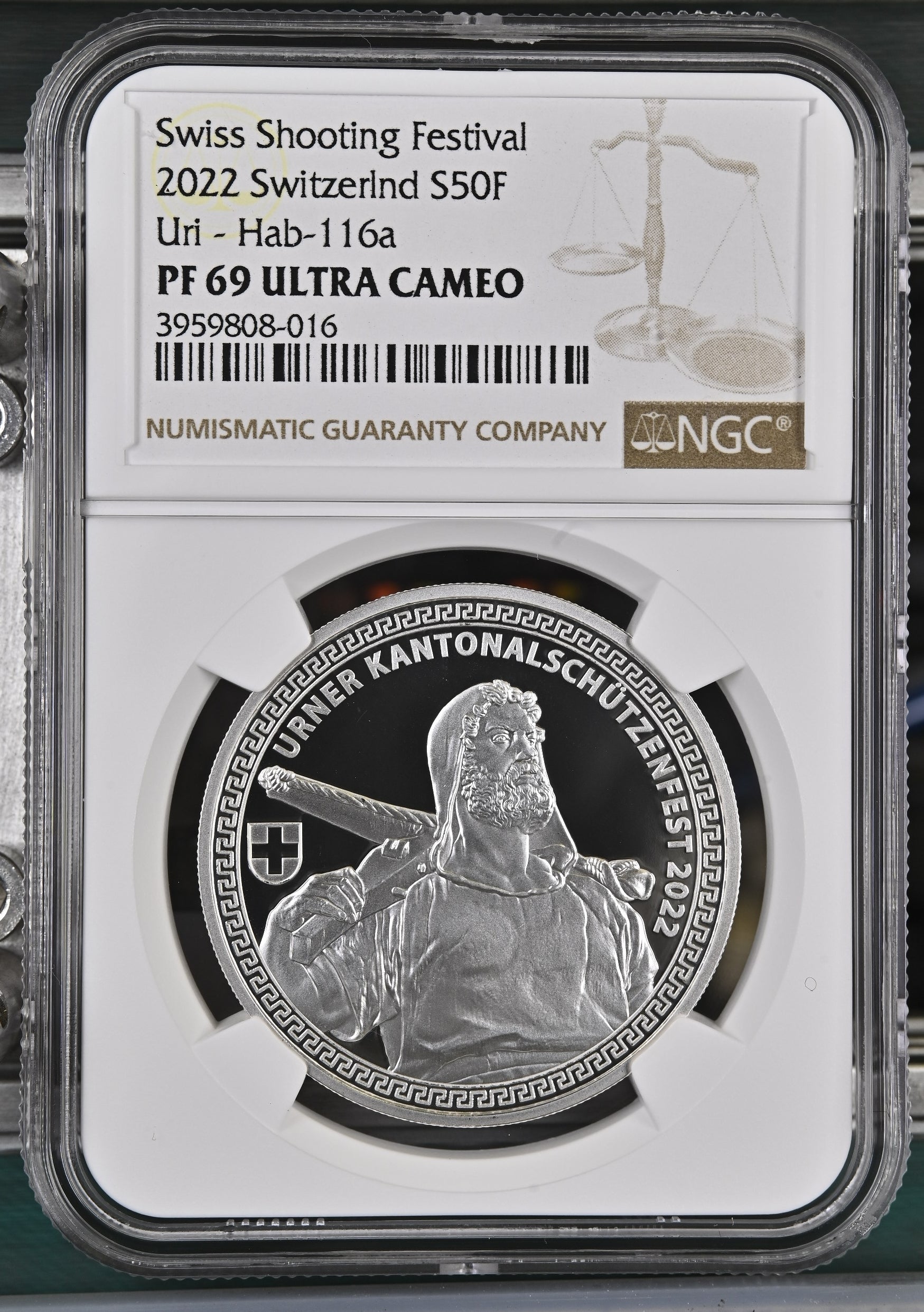 2022年 スイス ウーリ 射撃祭 50フラン銀貨 NGC PF69 ULTRA CAMEO