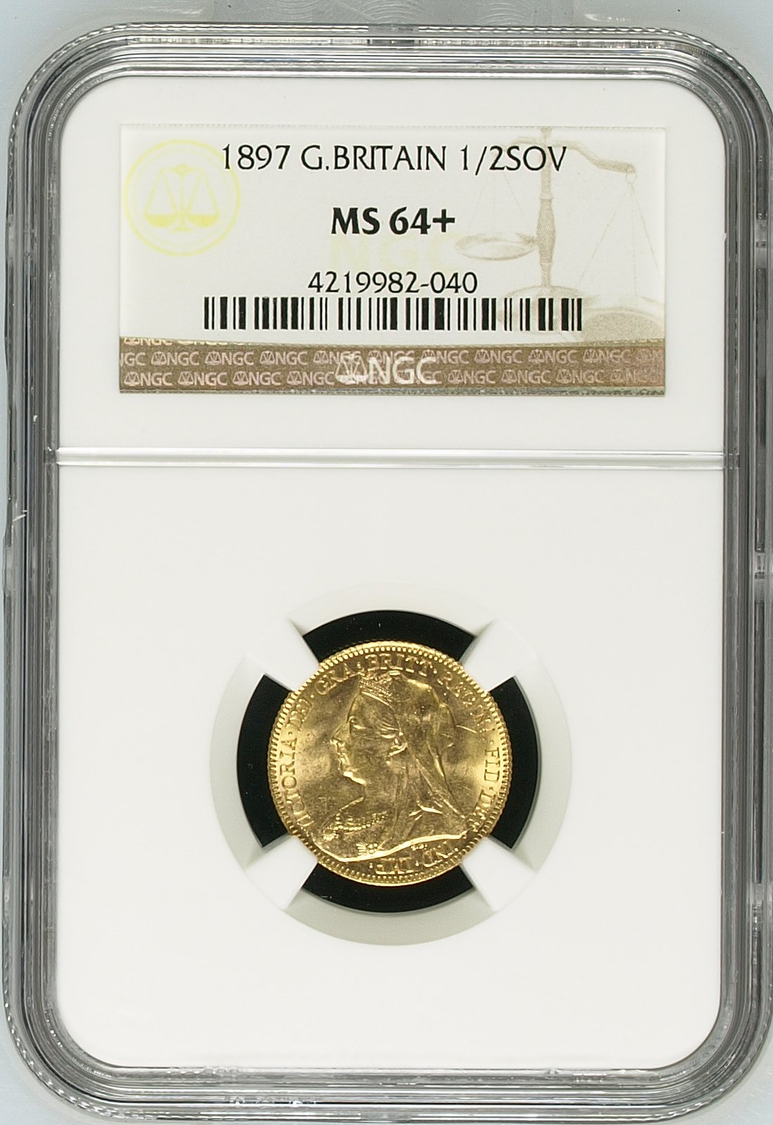 1897年 イギリス ヴィクトリア オールドヘッド 1/2ソブリン金貨 NGC MS64+（準最高鑑定クラス）