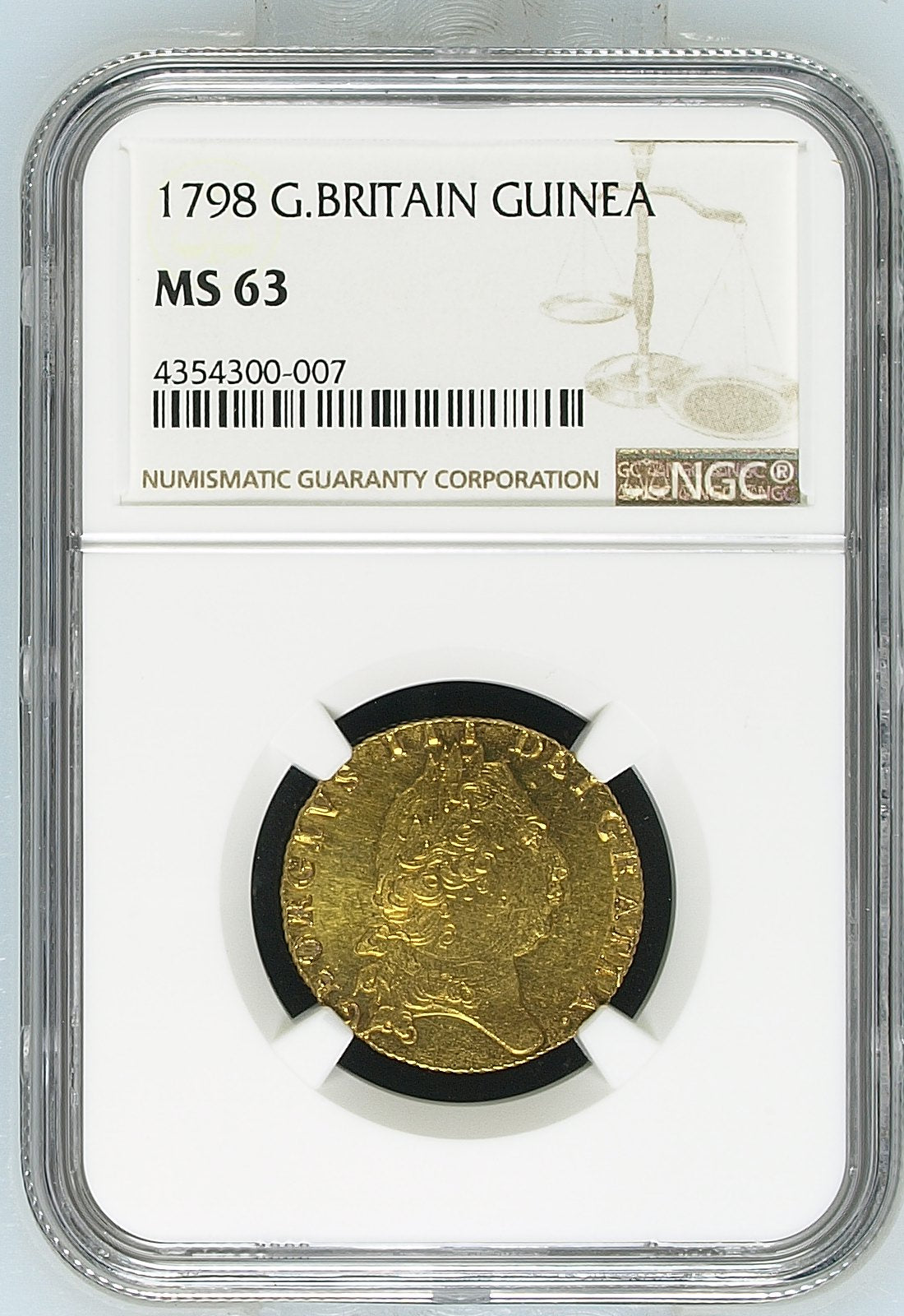 1798年 イギリス ジョージ3世 スペードギニー金貨 NGC MS63
