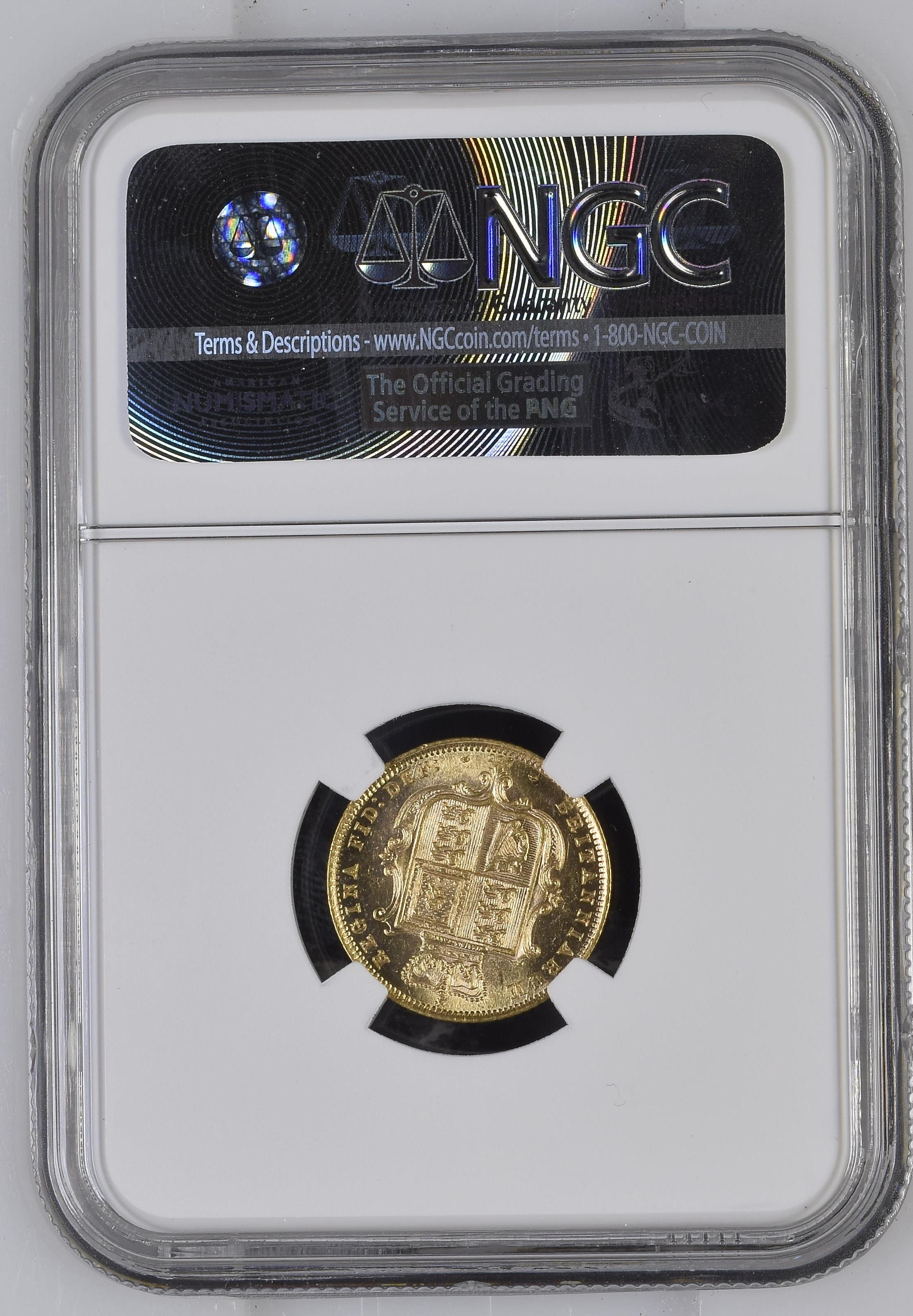 1872年 イギリス ヴィクトリア ヤングヘッド 1/2ソブリン金貨 ダイナンバー255 NGC MS62