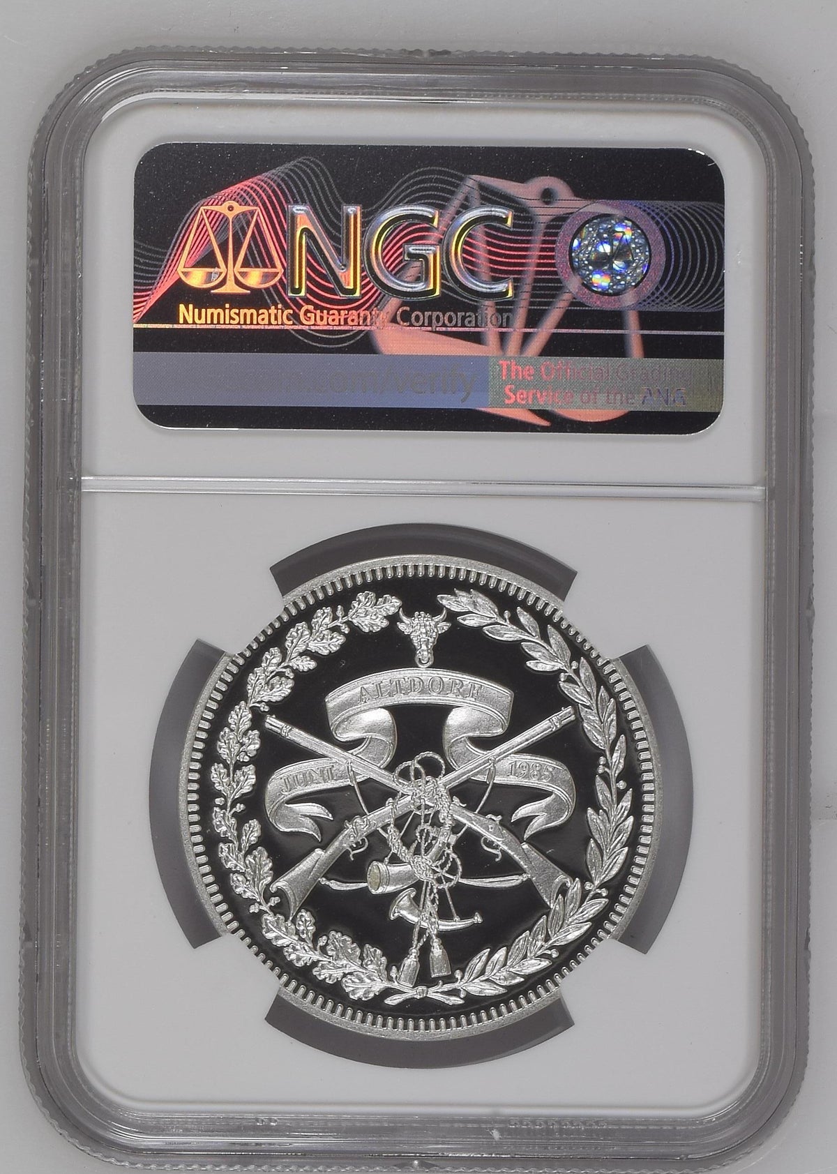 1985年 スイス ウーリ アルトドルフ 射撃祭 50フラン銀貨 NGC PF69 UCAM