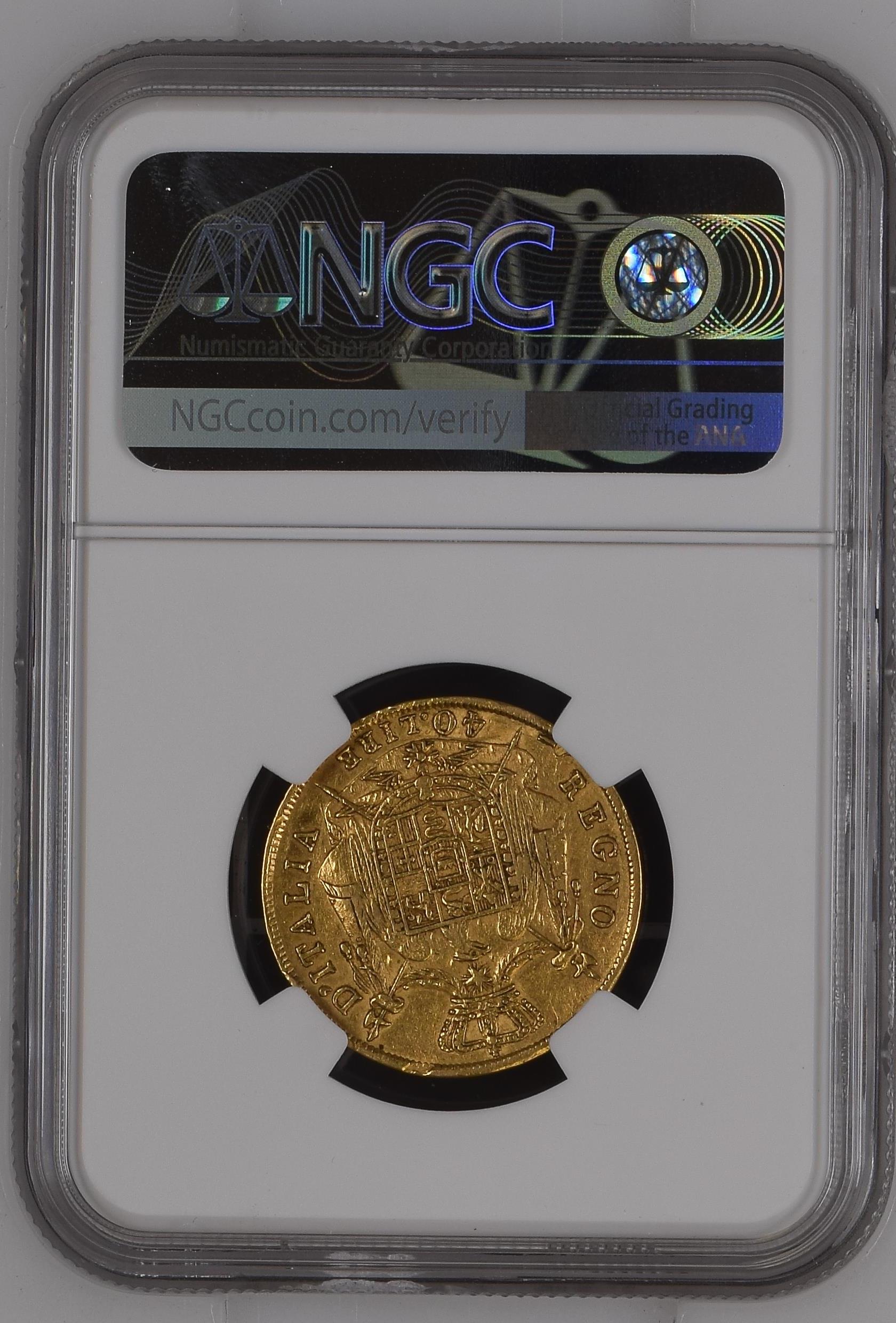 1810/09M年 イタリア ナポレオン王国 40リレ金貨 オーバーデイト NGC XF45