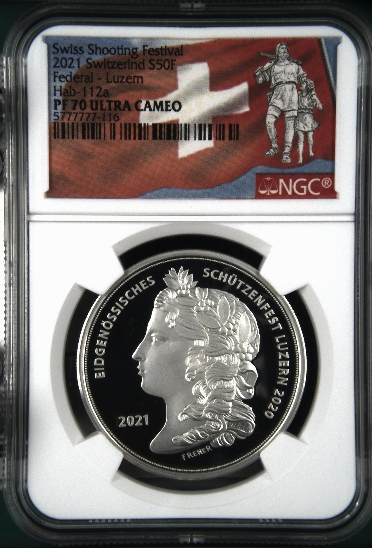 【最高鑑定・Top Pop】2021年 スイス 射撃祭 ルツェルン 50フラン銀貨 NGC PF70 ULTRA CAMEO