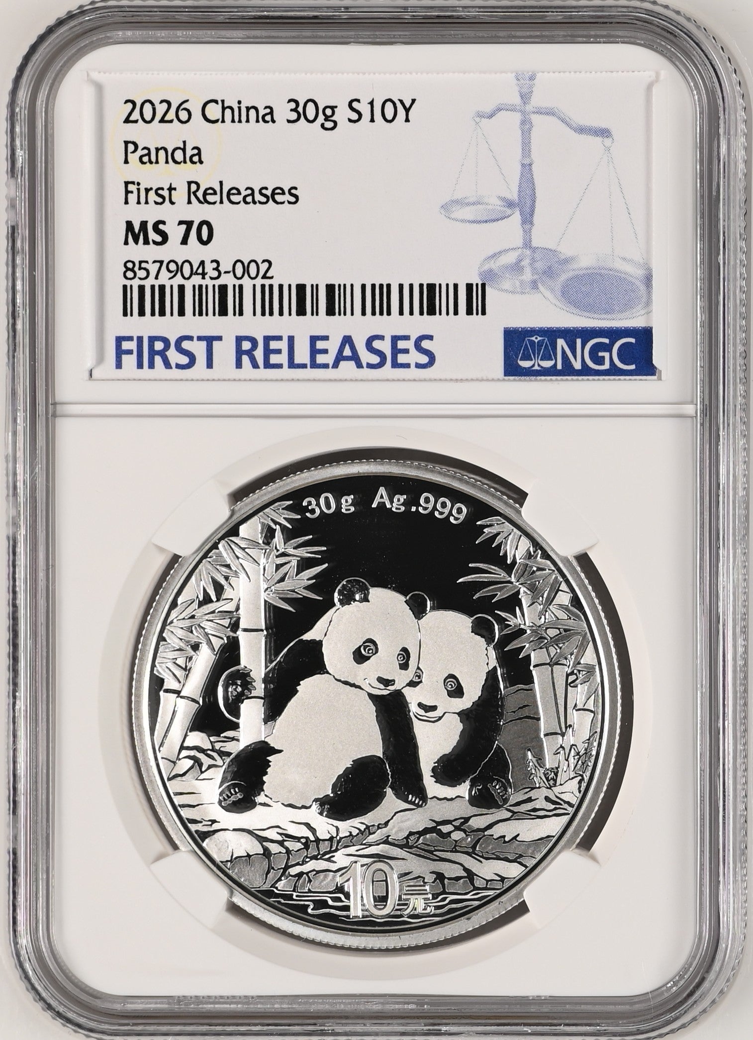 【最高鑑定・Top Pop】2026年 中国 パンダ銀貨 30g 10元 NGC MS70 First Releases