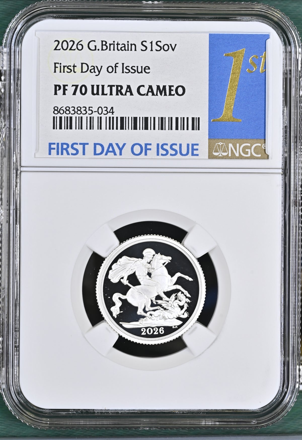 【最高鑑定・Top Pop】2026年 イギリス 1ソブリン銀貨 NGC PF70 ULTRA CAMEO First Day of Issue