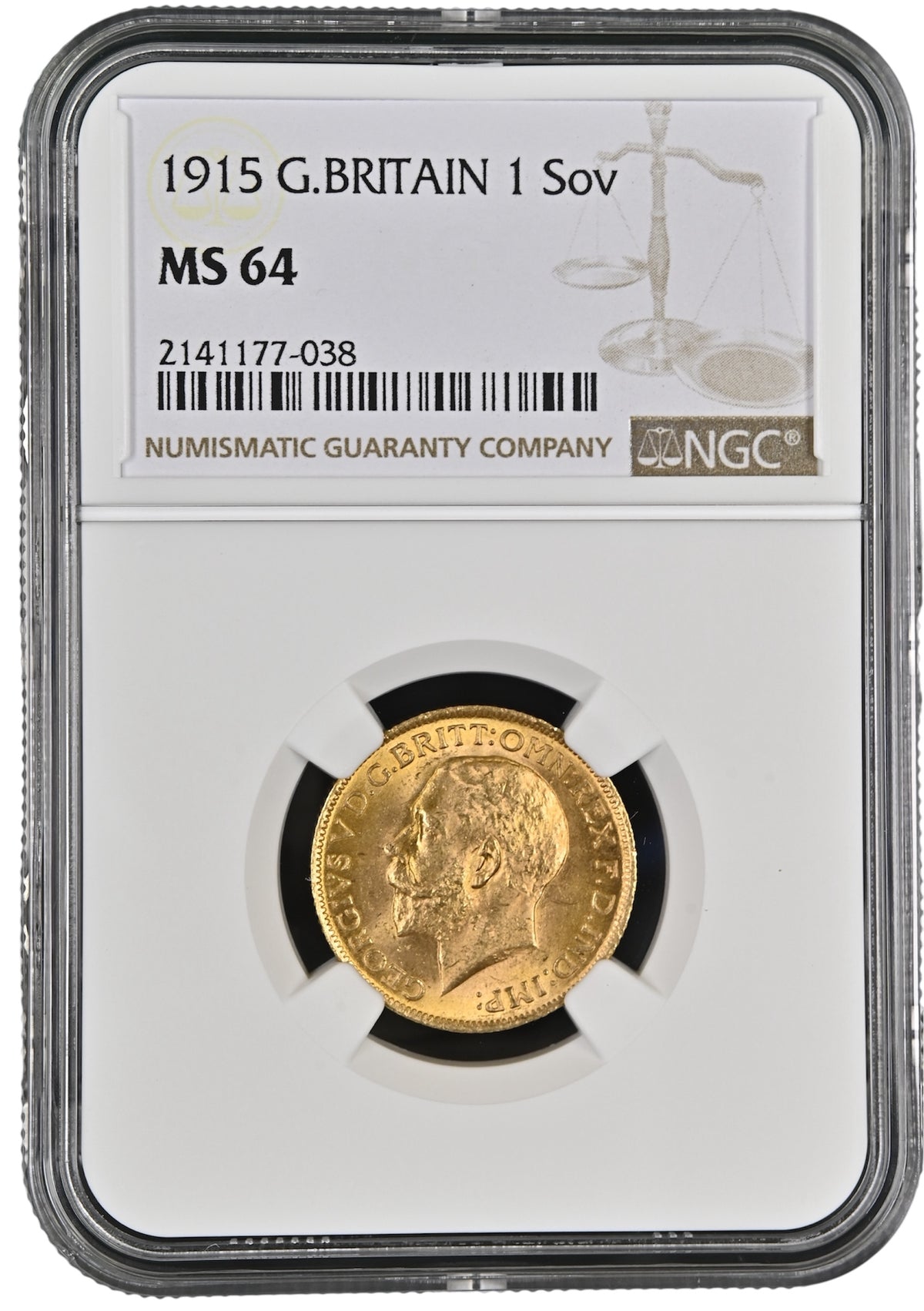 1915年 イギリス ジョージ5世 1ソブリン金貨 NGC MS64