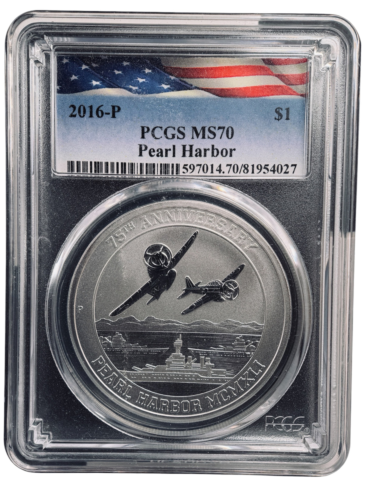 【最高鑑定・Top Pop】2016-P ツバル パールハーバー 75周年記念 1ドル銀貨 PCGS MS70