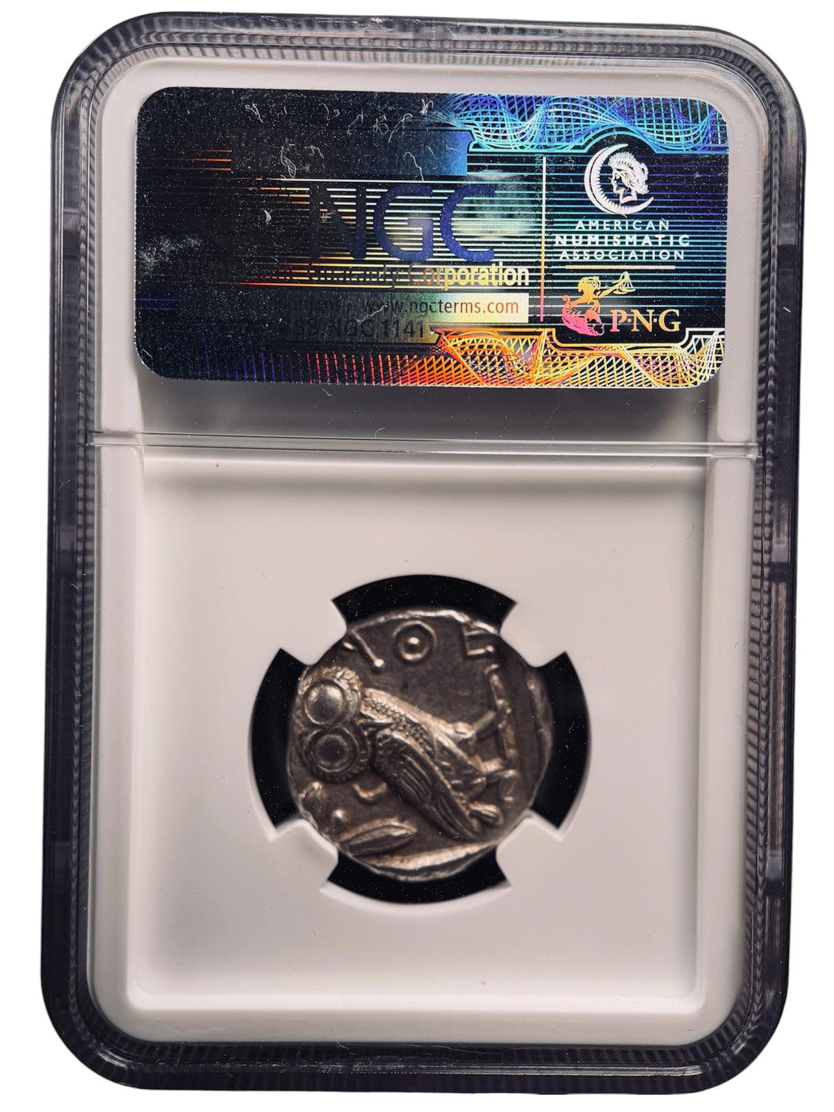 紀元前440-404年 古代ギリシャ アテネ フクロウ テトラドラクマ銀貨 NGC AU (Strike:4/5 Surface:5/5)
