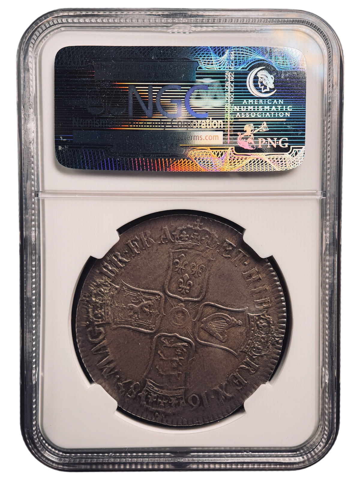 1687年 イギリス ジェームス2世 TERTIO クラウン銀貨 NGC AU58