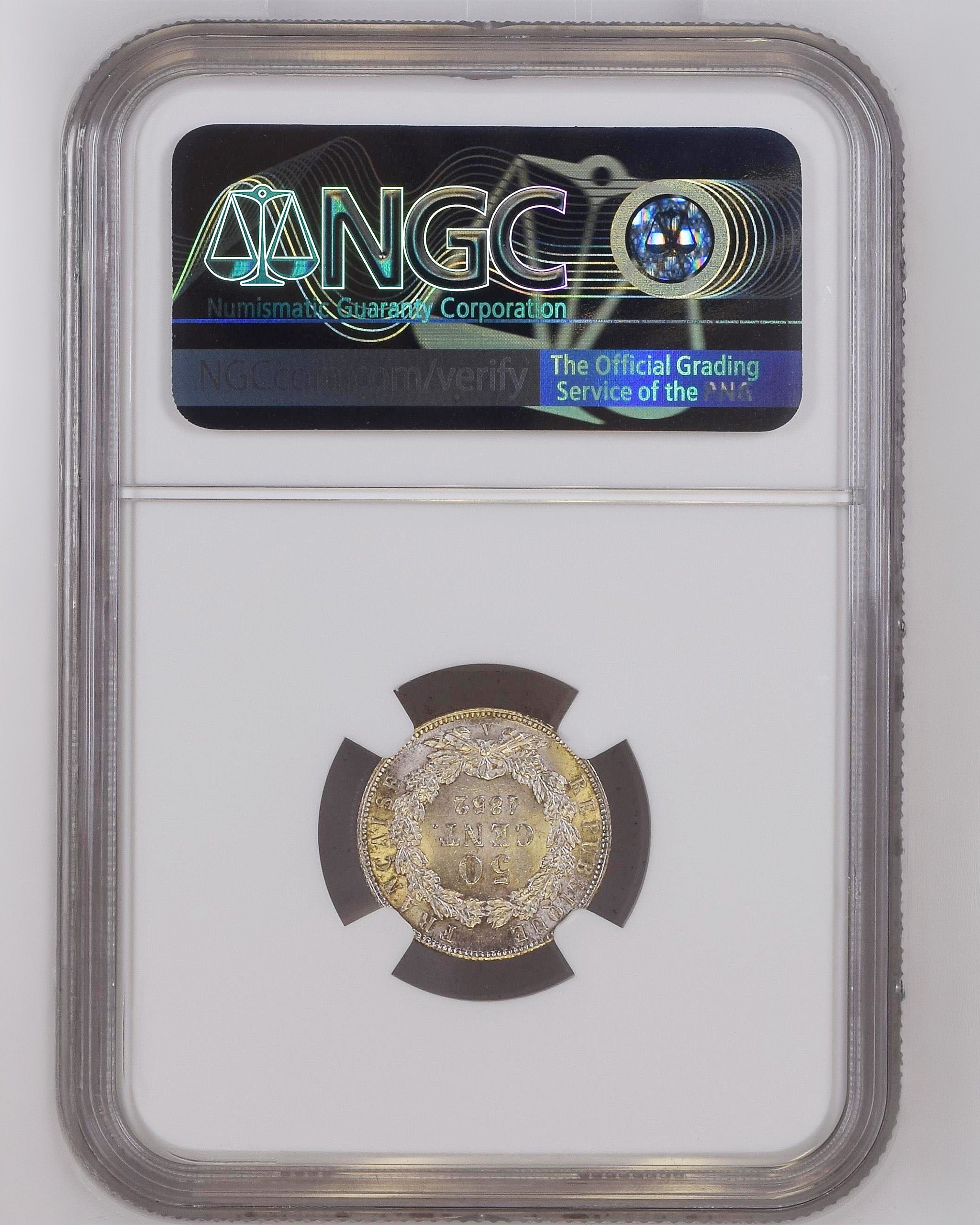 1852年A フランス ルイ・ナポレオン 50サンチーム銀貨 NGC MS64