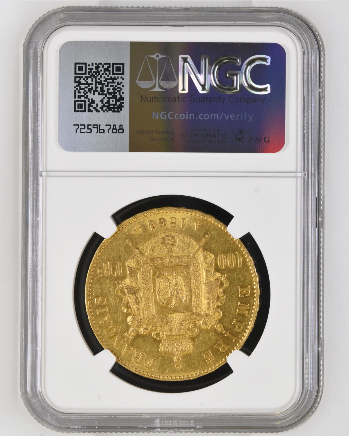 1864年A フランス ナポレオン3世 100フラン金貨 NGC MS61