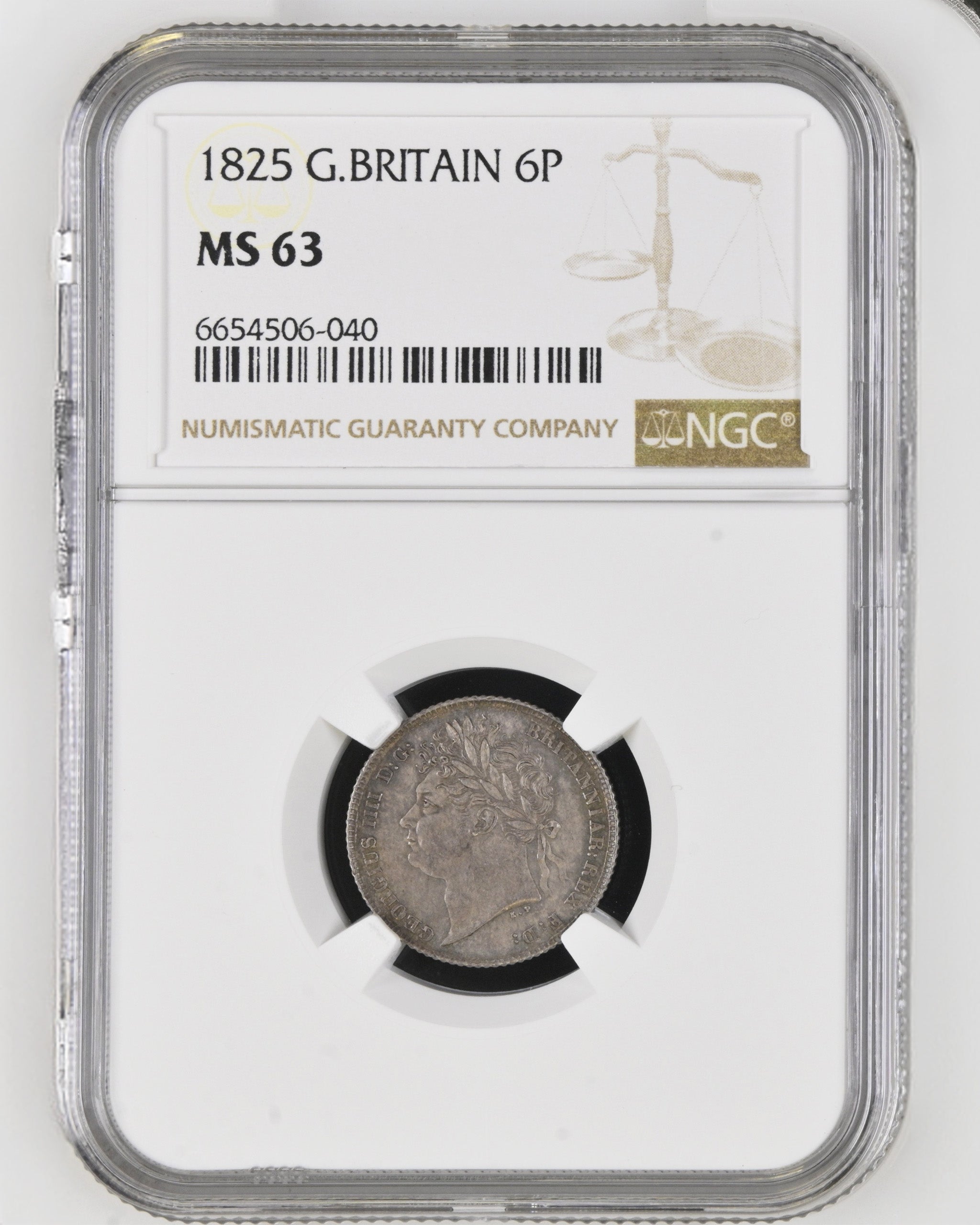 1825年 イギリス ジョージ4世 6ペンス銀貨 NGC MS63